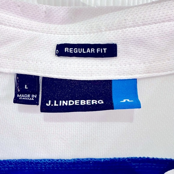 J.Lindeberg Golf Polo Size L White/Blue - Picture 4 of 5